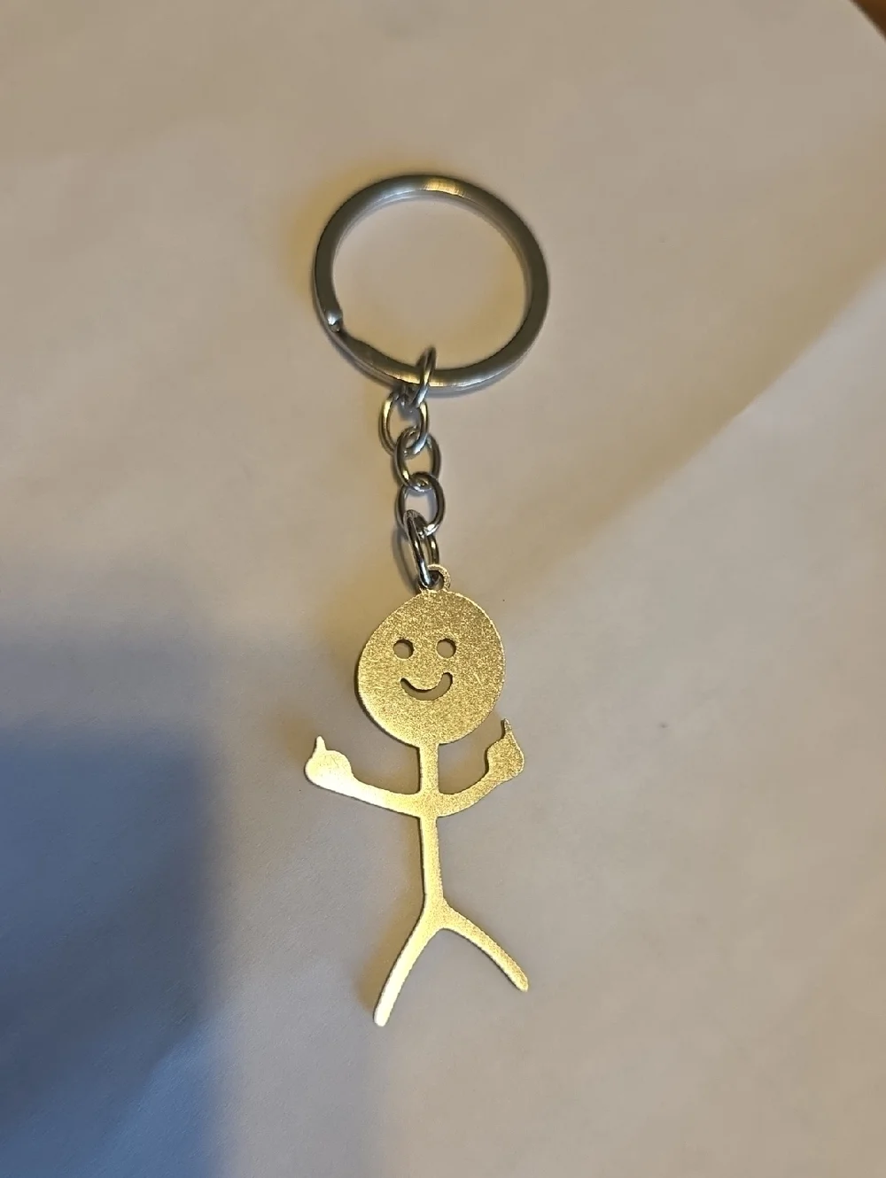 Silver Stick Figure Middle Finger Keychain - Men Accessories